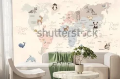 Fototapeta: Animals world map for kids wallpaper design