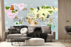 Fototapeta: Animals world map for kids wallpaper design