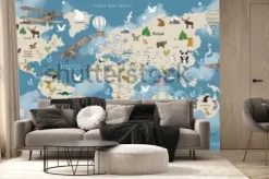Fototapeta: Animals world map for kids wallpaper design turkish articles