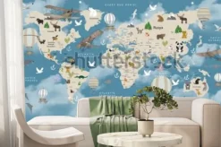 Fototapeta: Animals world map for kids wallpaper design turkish articles