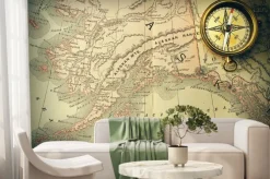 Fototapeta: Antique kompas na starej xix wieku mapie