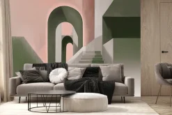 Fototapeta: Architektoniczny wzór z zielonymi schodami