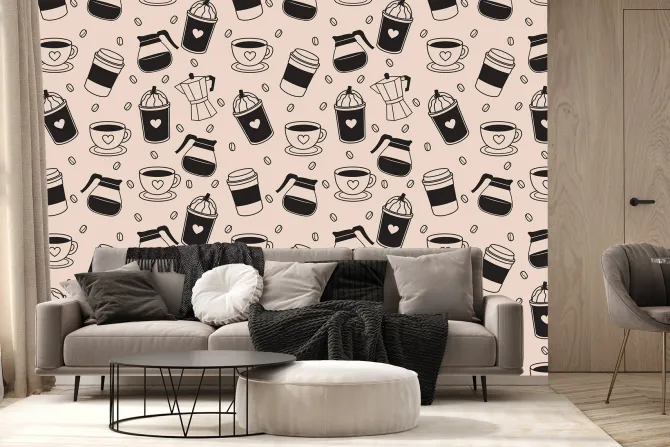 Fototapeta: Aromatyczna kompozycja ziaren kawy z kubkami