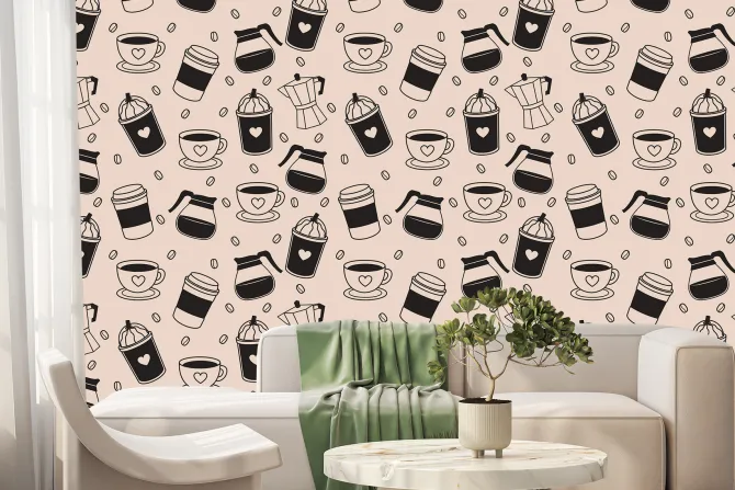 Fototapeta: Aromatyczna kompozycja ziaren kawy z kubkami