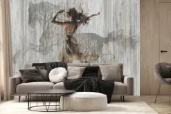 Fototapeta: Artystyczna abstrakcja kobiety i konia w ruchu nowoczesny wzór