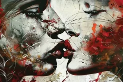 Fototapeta: Artystyczny mural pocałunku kobiet w czerwieni