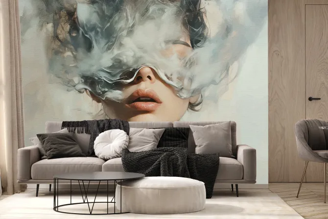 Fototapeta: Artystyczny portret z wizerunkiem kobiety i chmurą dymu