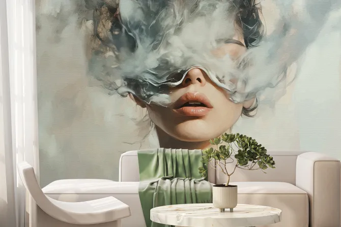Fototapeta: Artystyczny portret z wizerunkiem kobiety i chmurą dymu