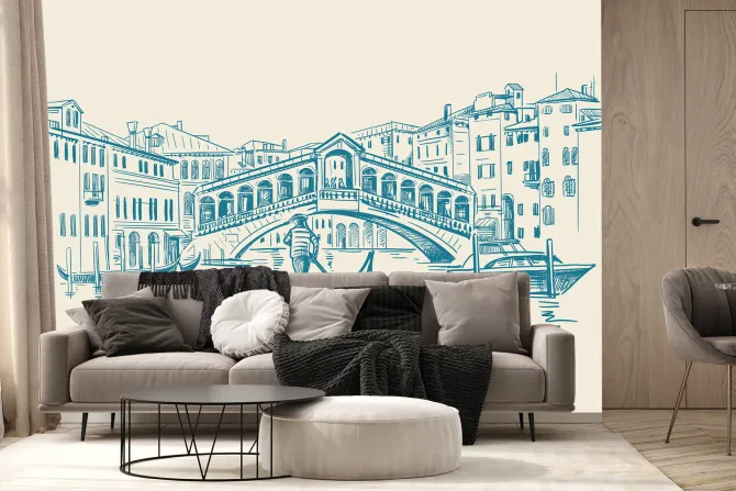 Fototapeta: Artystyczny rysunek weneckiej architektury i kanałów