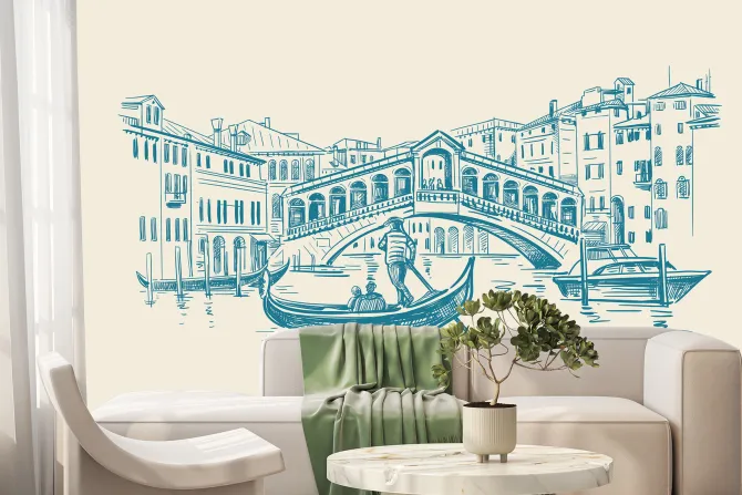 Fototapeta: Artystyczny rysunek weneckiej architektury i kanałów