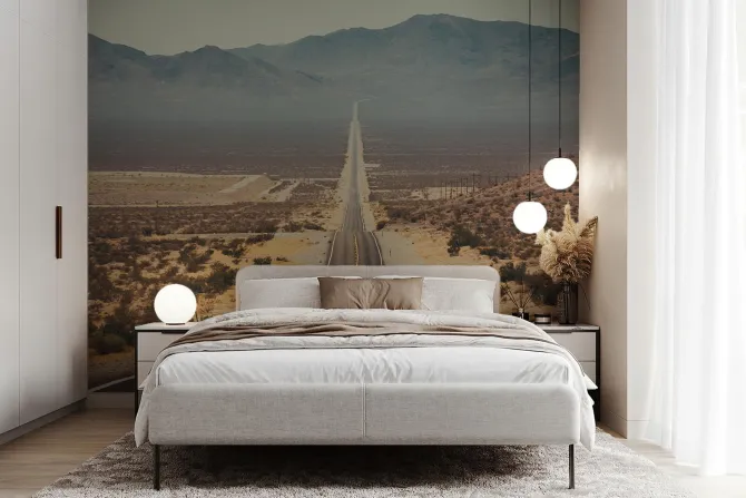 Fototapeta: Asfaltowa droga wśród pustynnej roślinności