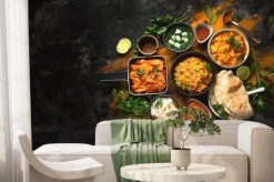 Fototapeta: Assorted indian food on black background..