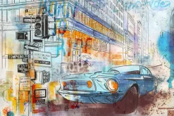 Fototapeta: Auto w mieście malowane akwarelą ilustracja młodzieżowa