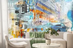 Fototapeta: Auto w mieście malowane akwarelą ilustracja młodzieżowa