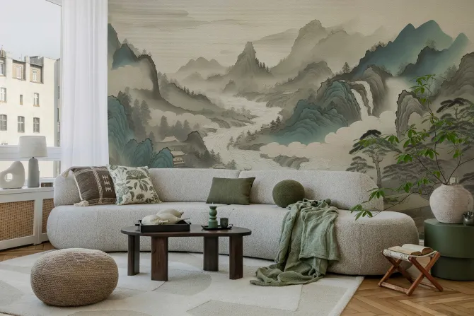 Fototapeta: Azjatycki pejzaż gór malowany ręcznie