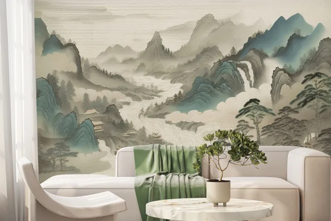 Fototapeta: Azjatycki pejzaż gór malowany ręcznie