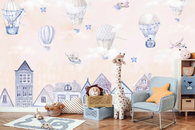 Fototapeta: Bajeczne akwarelowe miasto w chmurach