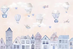 Fototapeta: Bajeczne akwarelowe miasto w chmurach