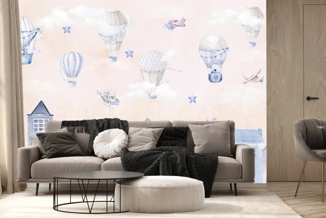 Fototapeta: Bajeczne akwarelowe miasto w chmurach