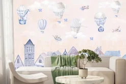 Fototapeta: Bajeczne akwarelowe miasto w chmurach