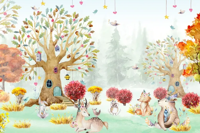 Fototapeta: Bajeczny las z dzikimi zwierzętami