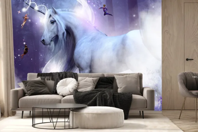 Fototapeta: Bajkowa ilustracja z jednorożcem i wróżkami