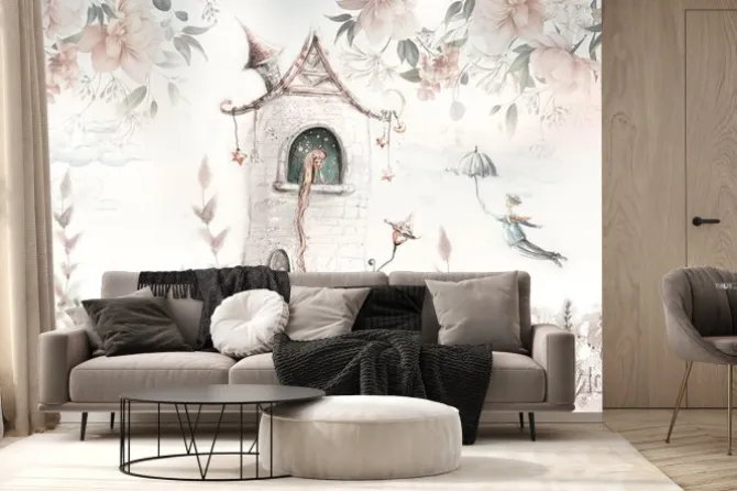 Fototapeta: Bajkowa ilustracja z księżniczką w wieży