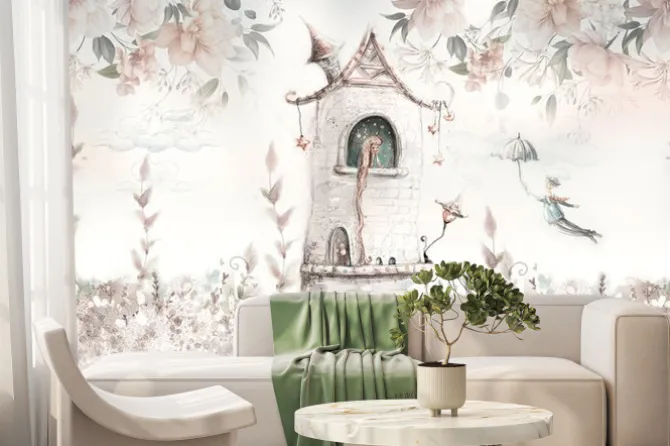 Fototapeta: Bajkowa ilustracja z księżniczką w wieży