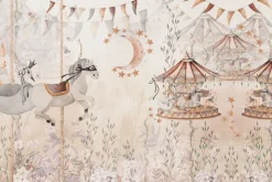 Fototapeta: Bajkowa roślinność z karuzelami i końmi