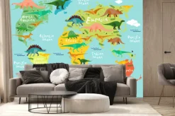 Fototapeta: Bajkowe dinozaury na mapie dla dzieci