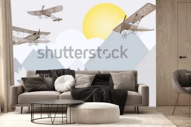 Fototapeta: Bajkowe dwupłatowce latające nad górami