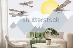 Fototapeta: Bajkowe dwupłatowce latające nad górami