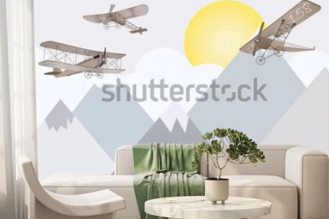 Fototapeta: Bajkowe dwupłatowce latające nad górami