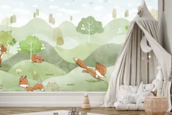 Fototapeta: Bajkowe lisy biegające po wzgórzach