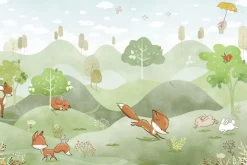 Fototapeta: Bajkowe lisy biegające po wzgórzach