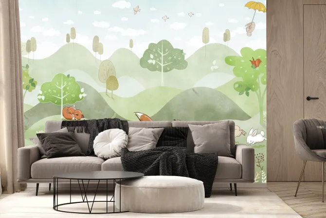 Fototapeta: Bajkowe lisy biegające po wzgórzach