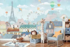 Fototapeta: Bajkowe miasteczko z wieżą eiffla i balonami