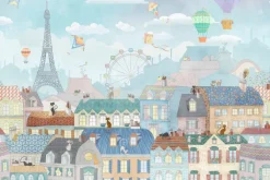 Fototapeta: Bajkowe miasteczko z wieżą eiffla i balonami