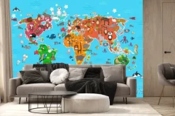 Fototapeta: Bajkowe zwierzęta na mapie świata