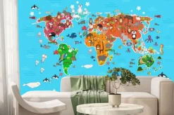 Fototapeta: Bajkowe zwierzęta na mapie świata