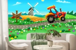 Fototapeta: Bajkowy traktor na wsi dla dzieci