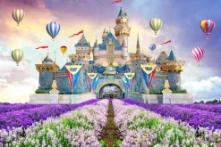 Fototapeta: Bajkowy zamek krajobraz o zachodzie słońca