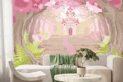 Fototapeta: Bajkowy zamek w magicznej różowej krainie