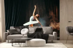 Fototapeta: Balerina w białej sukni tańczy w klasie balet