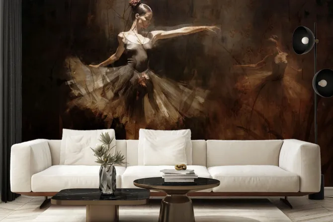 Fototapeta: Baletnica i sylwetki roślin w stylu vintage