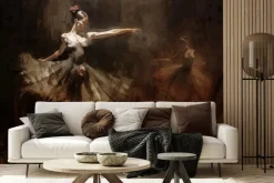 Fototapeta: Baletnica i sylwetki roślin w stylu vintage