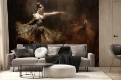 Fototapeta: Baletnica i sylwetki roślin w stylu vintage