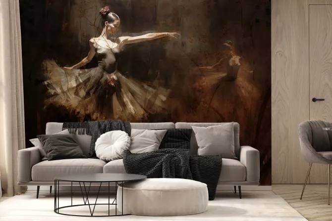 Fototapeta: Baletnica i sylwetki roślin w stylu vintage