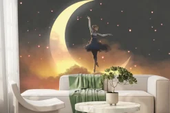 Fototapeta: Baletnica stojąca na księżycu wśród chmur