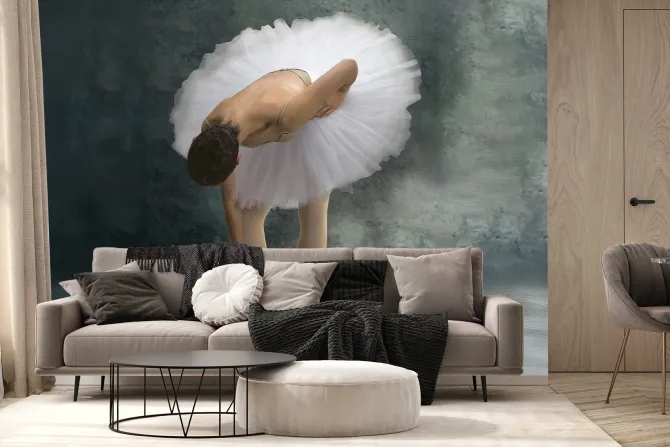 Fototapeta: Baletnica w białej spódnicy na betonie